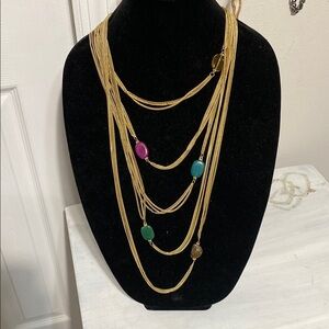 Beautiful Gold tone & stone 15 strand statement necklace
